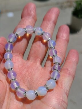 Hand Crafted White Opal Bead Bracelet with Silver Accents